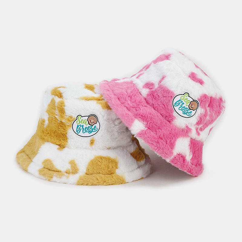 Wholesale Cow Pattern Patch Fisherman Hat Plush Hat
