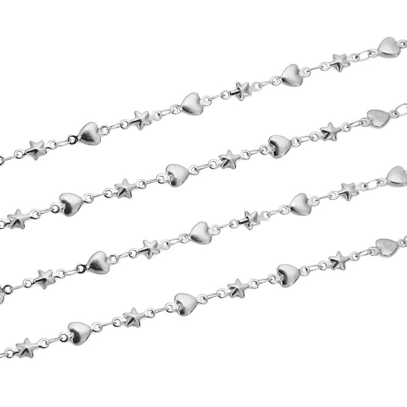 Wholesale 5mm 2PCS Stainless Steel Heart-shaped Star Chain DIY Jewelry Pendants