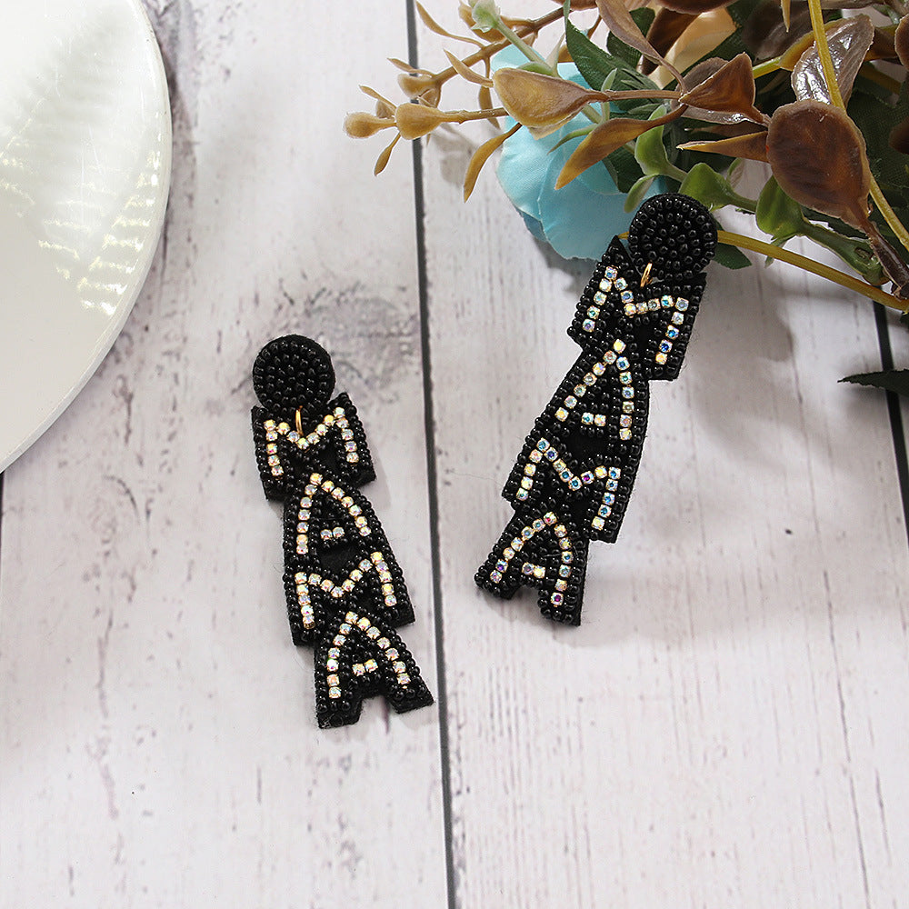 Wholesale MAMA Letter Handmade Beaded Rice Bead Earrings