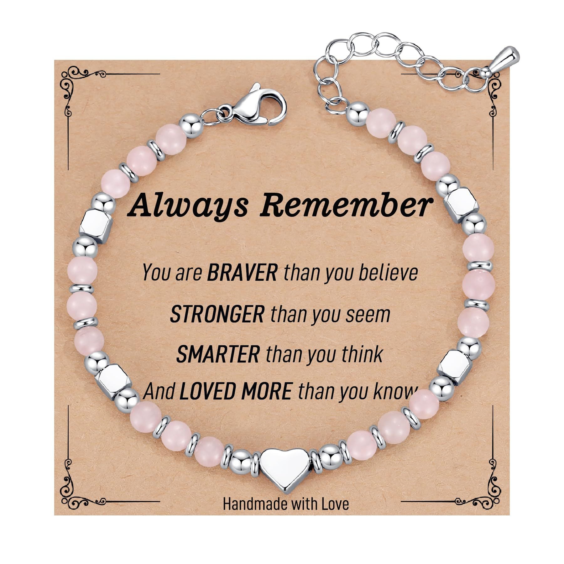 Wholesale  Natural Stone Crystal Peach Heart Colorfuled Beaded Stainless steel Bracelet