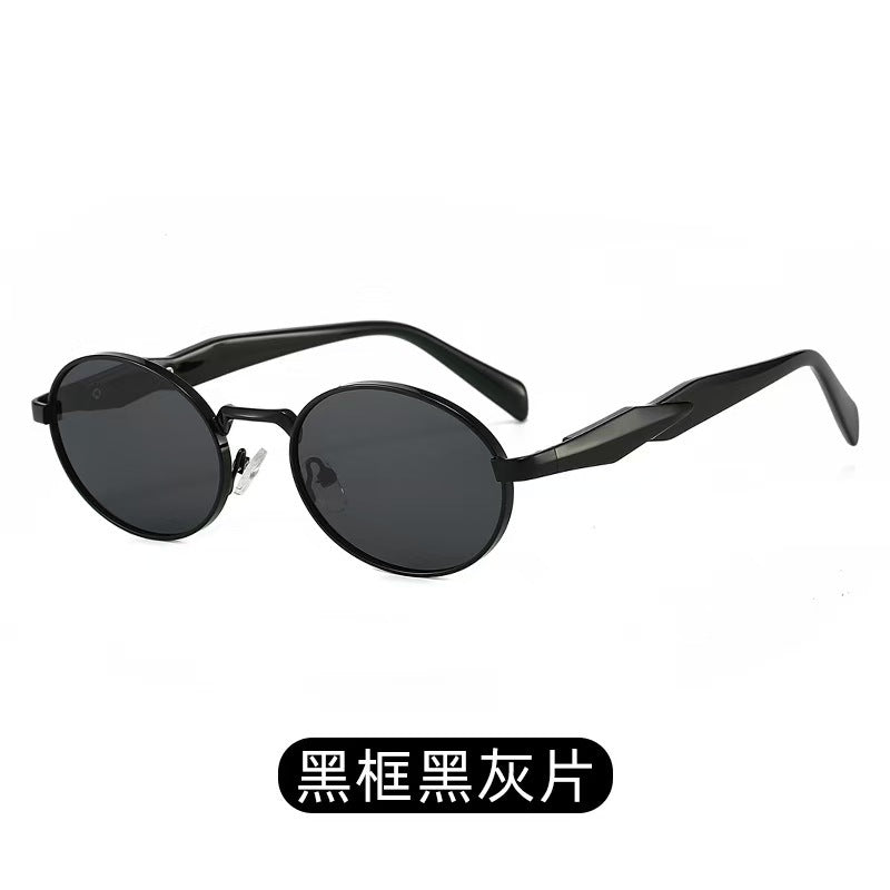 Wholesale Sunglasses metal oval small frame men's and women's personality high-end sunshade glasses retro Hong Kong style sunglasses