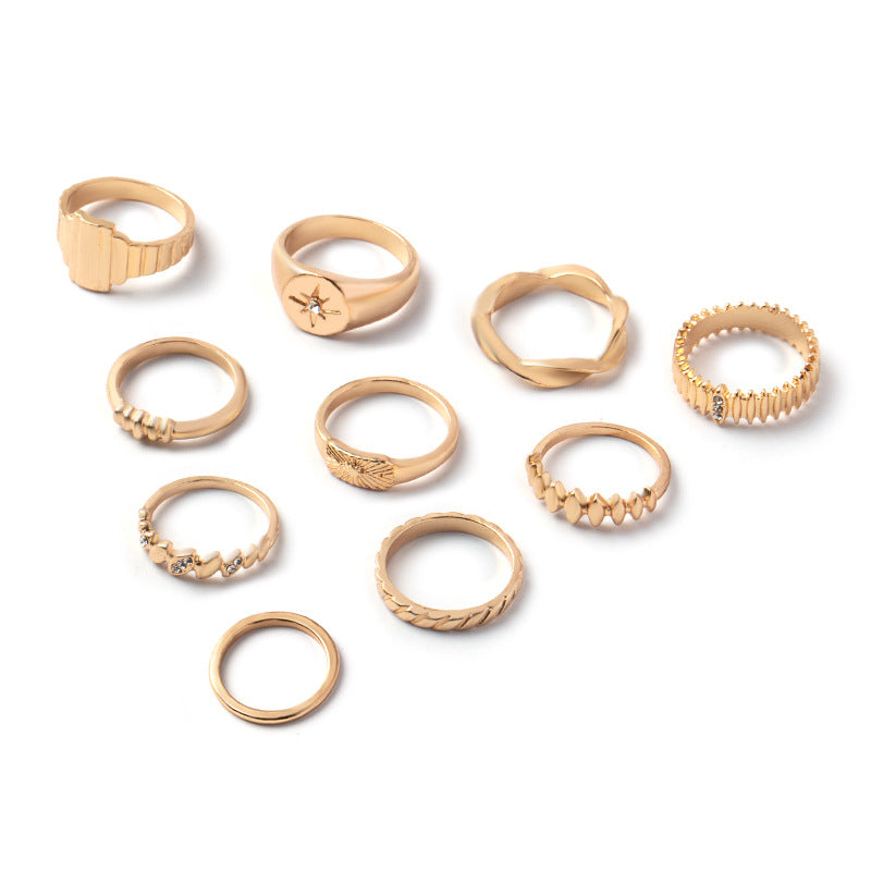 Wholesale New Zinc Alloy Diamond 10 Pieces Ring Set