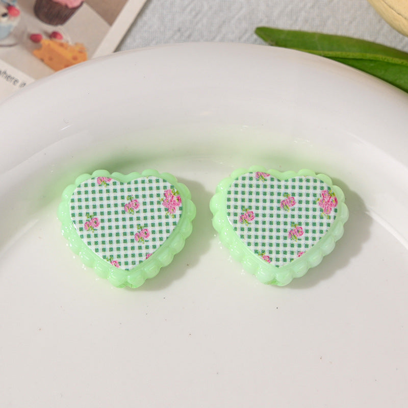 Wholesale 10pcs Wavy diagonal check heart Acrylic Beads