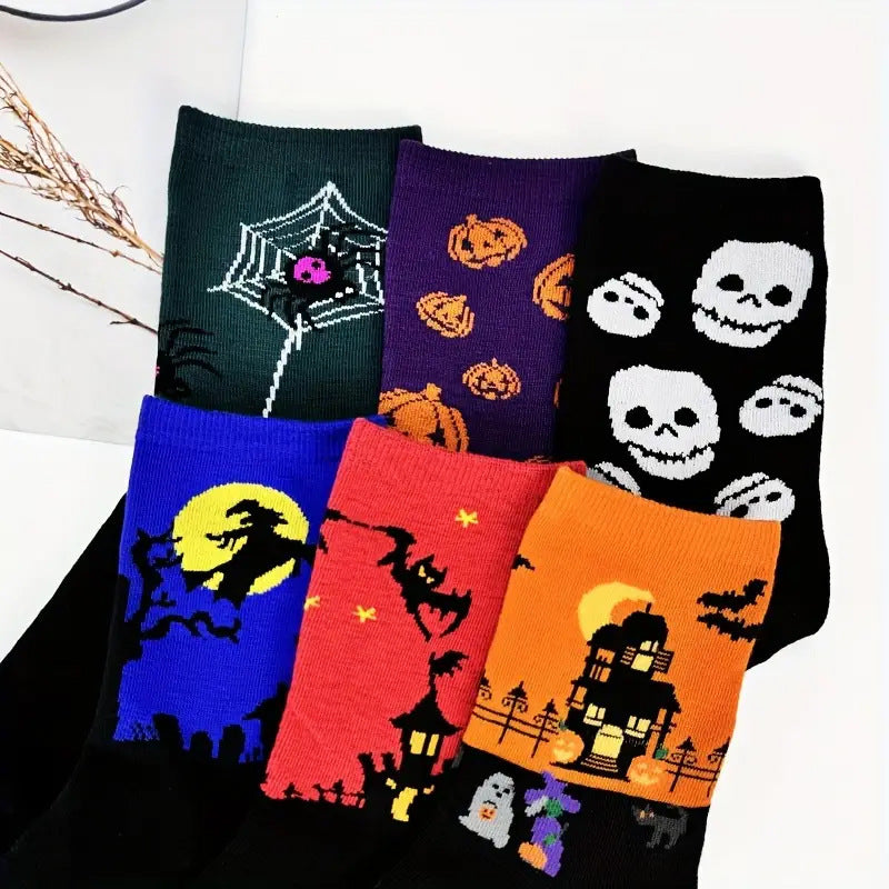 Wholesale Halloween Skull Pumpkin Bat Cartoon Print Casual Socks