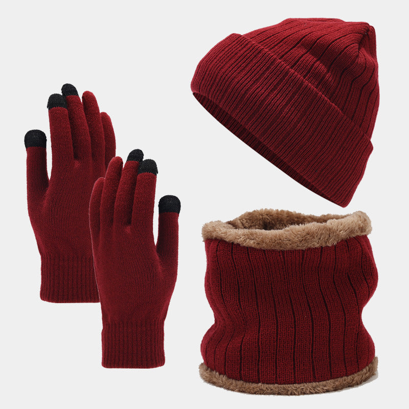 Wholesale Acrylic Men's Plush Knitted Hat, Scarf, Gloves, Three Piece Set
