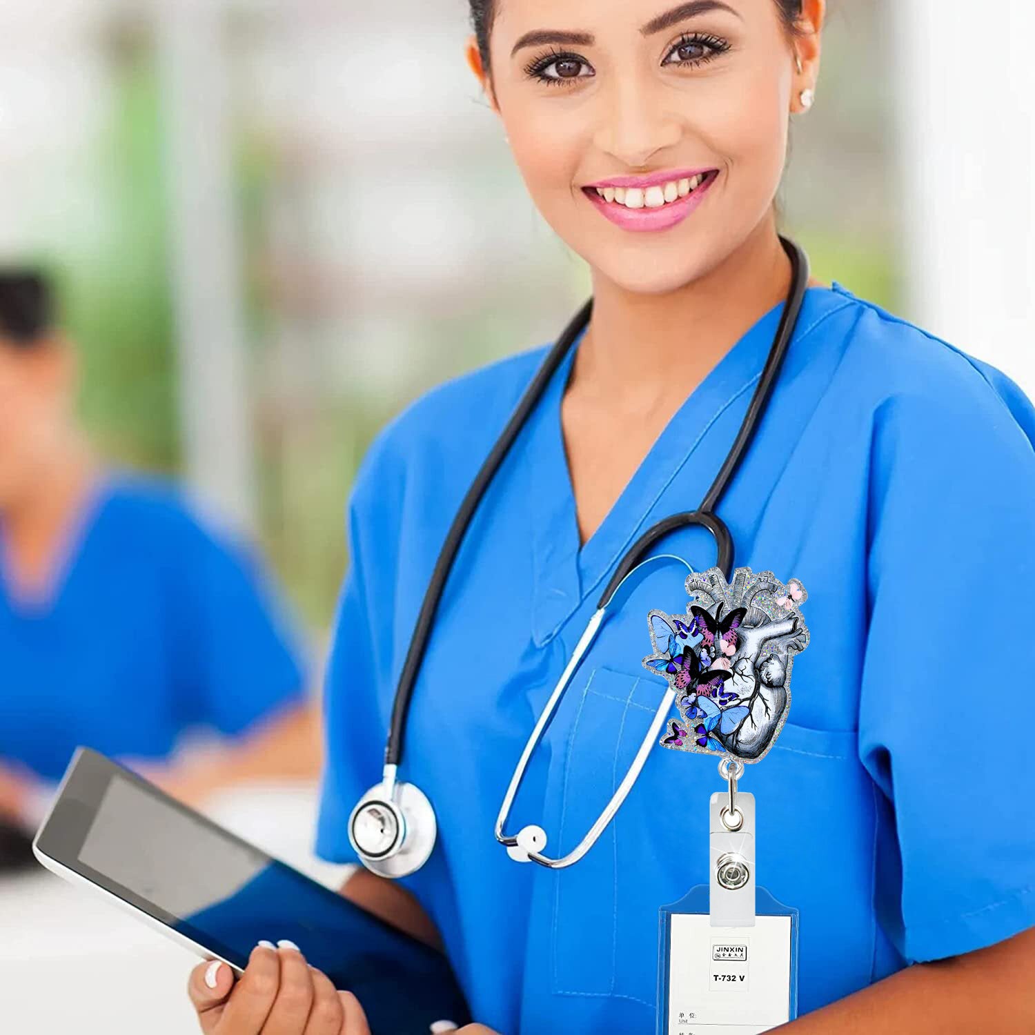 Wholesale Acrylic medical retractable badge scroll easy pull buckle