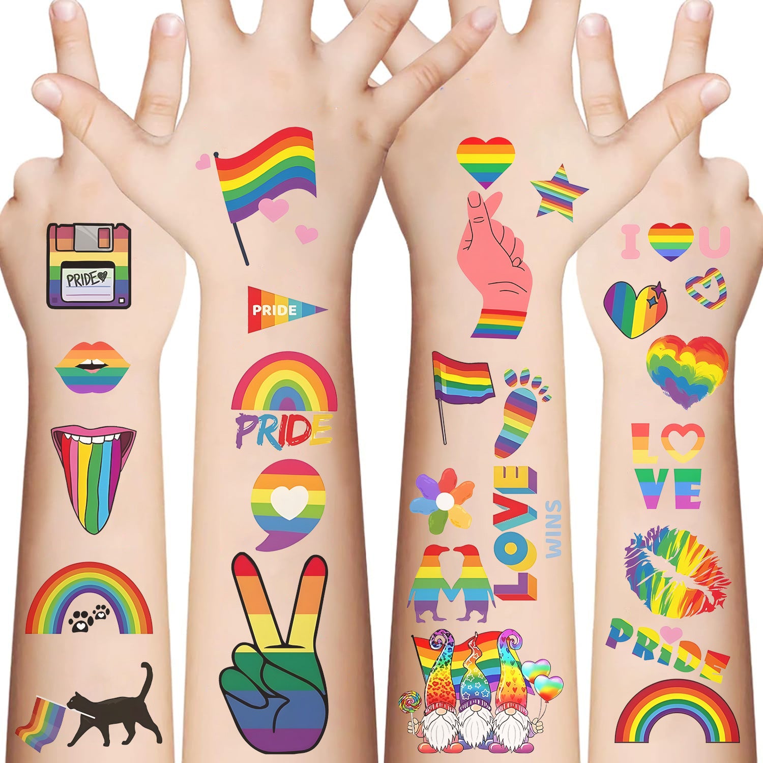 Wholesale 10pcs/Pack New Cartoon Rainbow Series Tattoo Stickers Waterproof Party Gifts Funny Fun Face Stickers