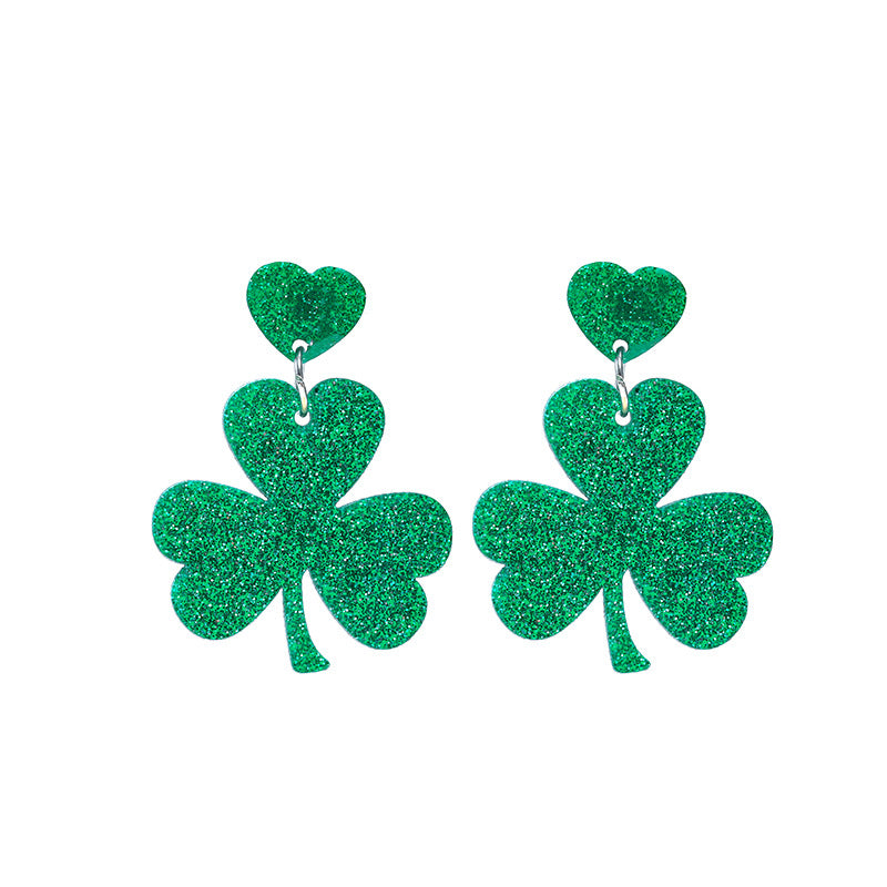 Wholesale St. Patrick's Festival Green Clover Leaf Acrylic Earrings for Women