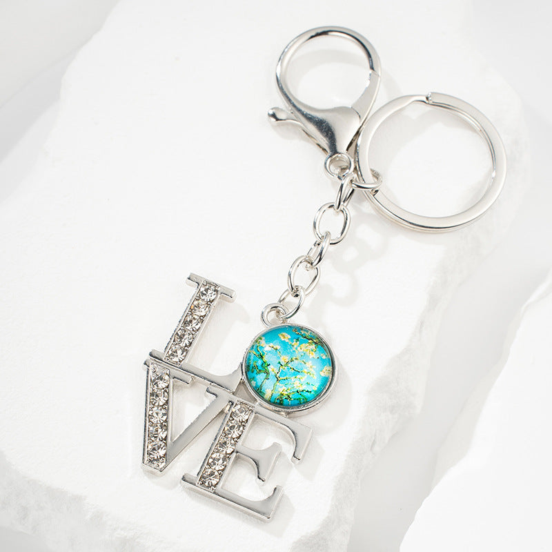 Wholesale Mother's Day Daisy Time Jewel LOVE Metal Keychain