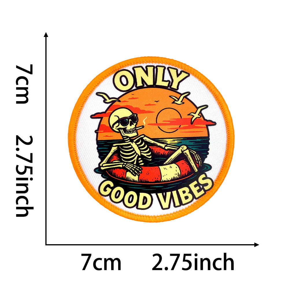 Wholesale Trendy Round Embroidered Patches With Fun Beach Skull Coffee Mom Themes Iron On DIY Appliques For Clothing And Bags Fashion Accessory