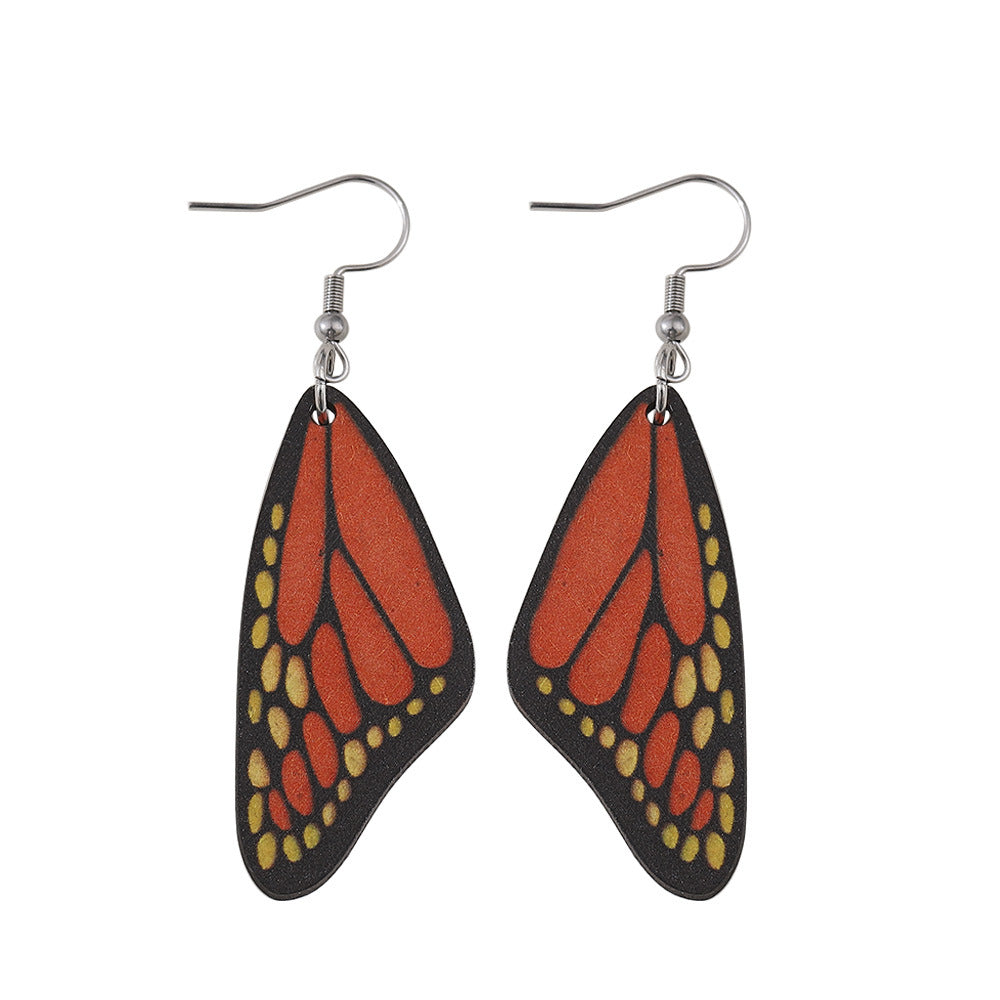 Wholesale bohemian butterfly wing earrings double sided wooden earrings