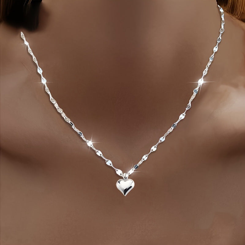 Wholesale Heart Pendant Necklace And Bracelet Set Chic Silver Tone Water Wave Chain Jewelry For Women Gift