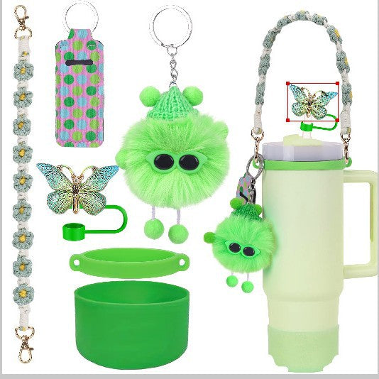 Wholesale Plush pendant butterfly straw hat cup sleeve cup chain accessories