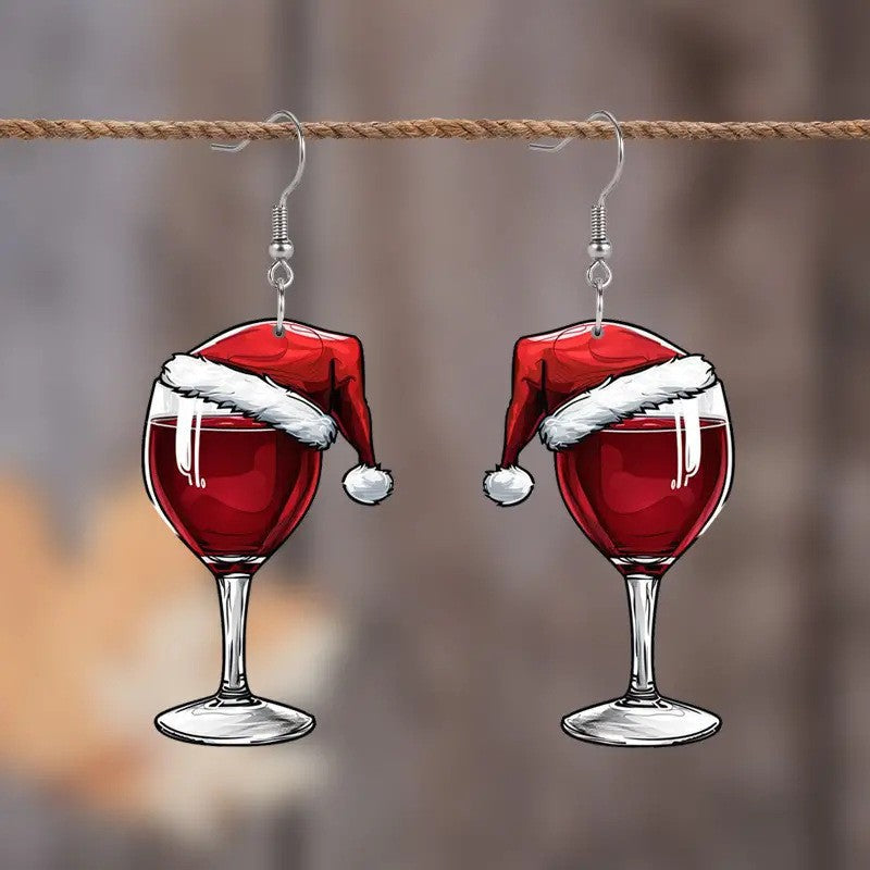 Wholesale Valentine' s Day red wine glass acrylic earrings