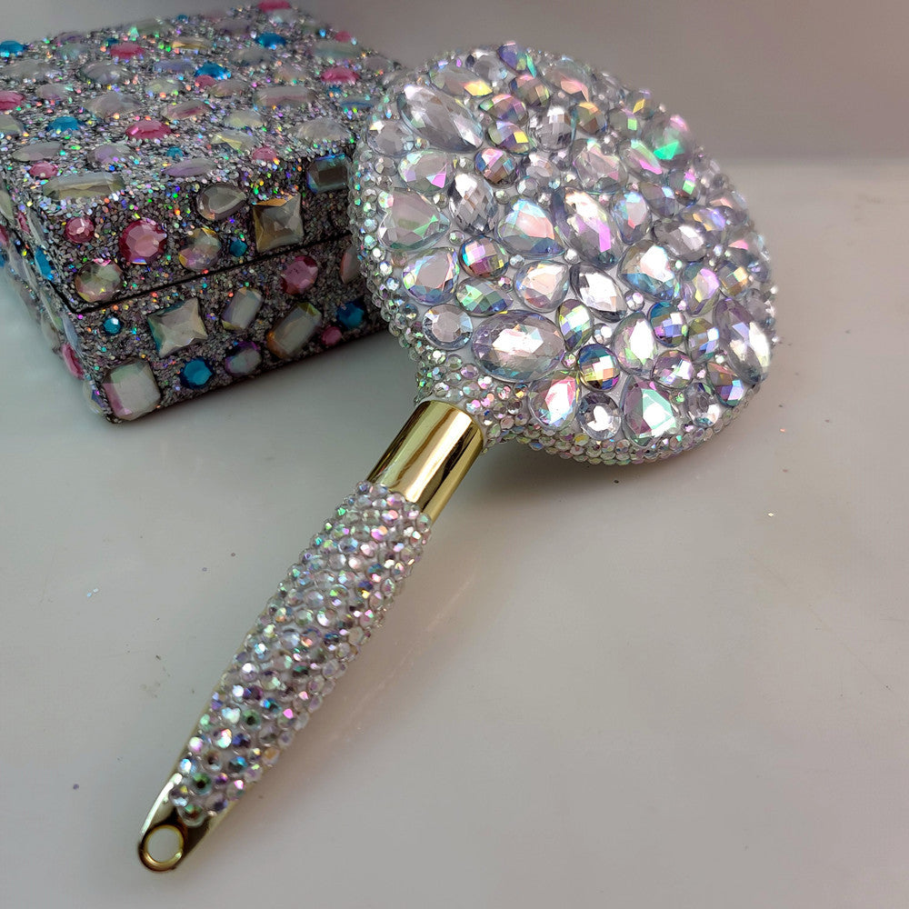 Wholesale high-definition handle diamond-studded daily use portable vanity mirror