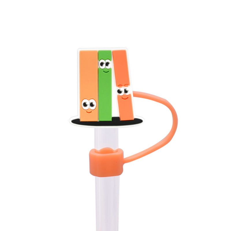 Wholesale Random 100pcs/pack  School Series Dust Stopper Straw Hat Straw Tube Cap