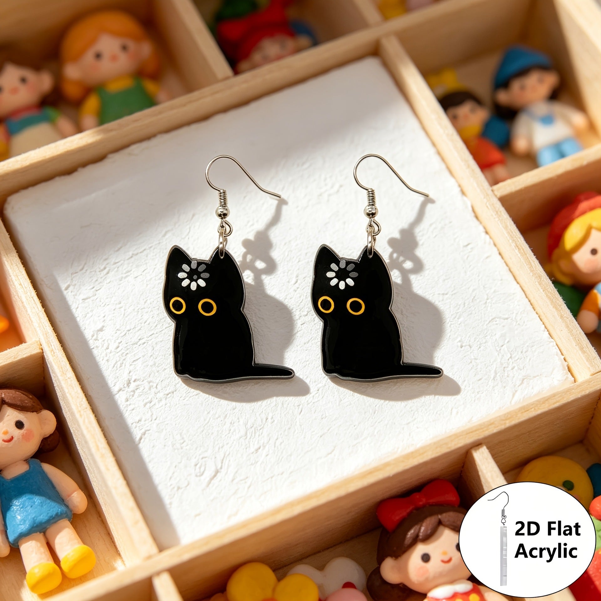 Wholesale Trendy Acrylic 2D Double Sided Cartoon Black Cat Earrings Cute Kitten Jewelry Accessory Boutique Resale Gift