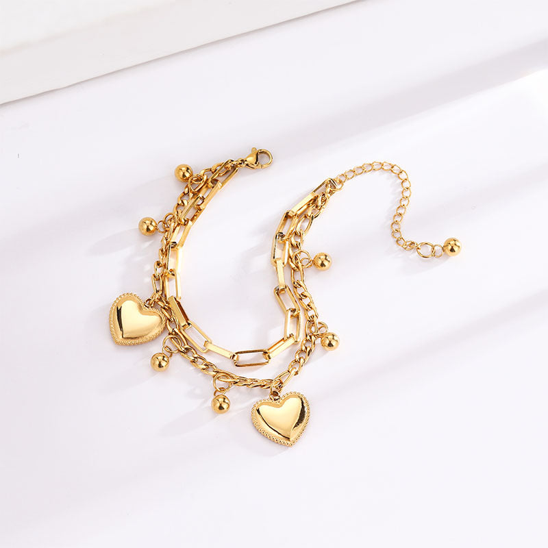 Wholesale Love Gold Bean Double Layer Fashion Titanium Steel Bracelet