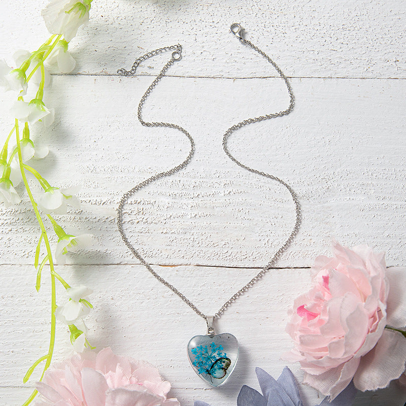 Wholesale Colorful Eternal Flower Butterfly heart necklace