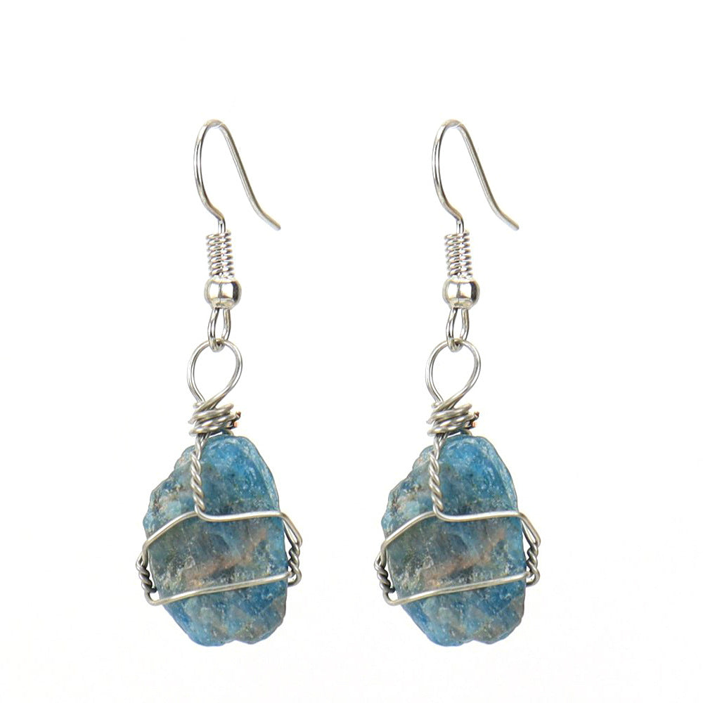 Wholesale New Handmade Silver Wound Natural Rough Crystal Agate Tourmaline Earrings