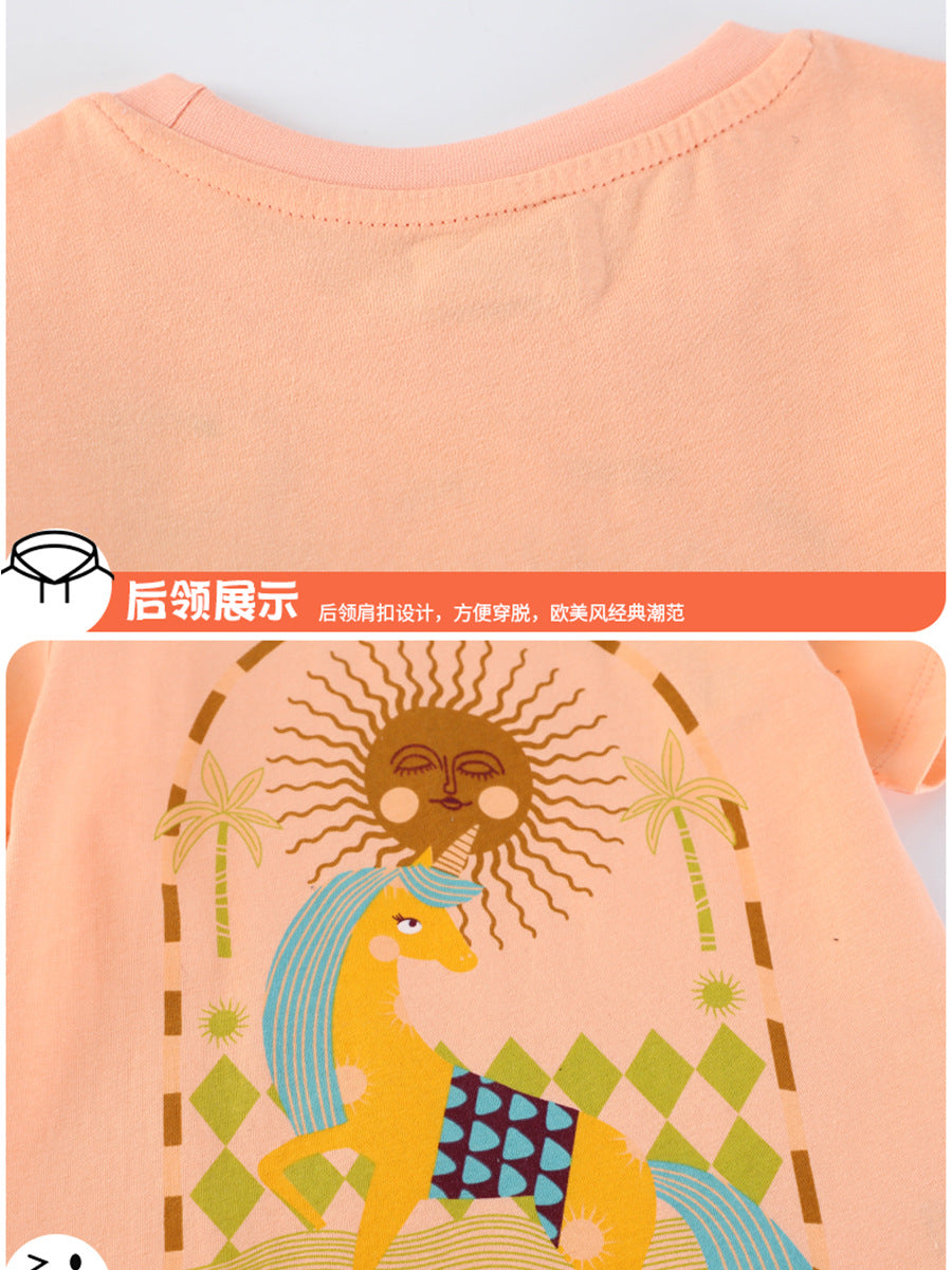 Wholesale European American Style Kids Two Piece Summer Outfit Short Sleeve Tee And Pants Trendy Boutique