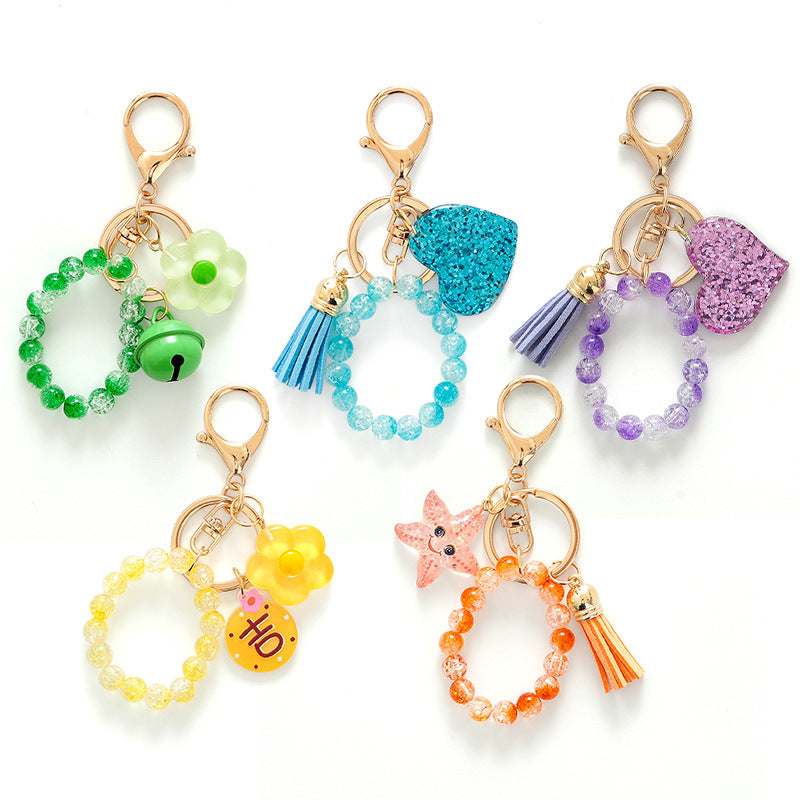 Wholesale Colored crystal bead Wristlet Keychain
