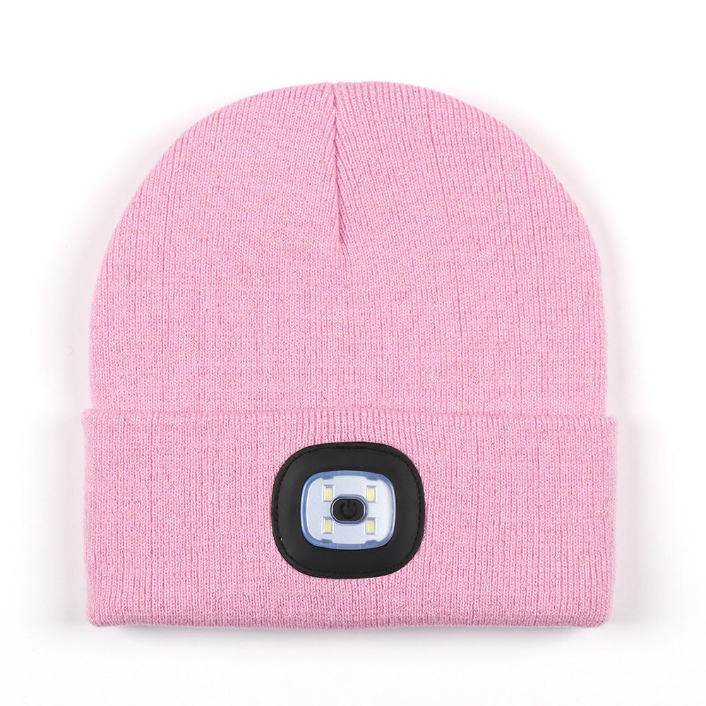 Wholesale Leopard Camo LED Knitted Hat USB Charging Warm Night Running Woolen Hat