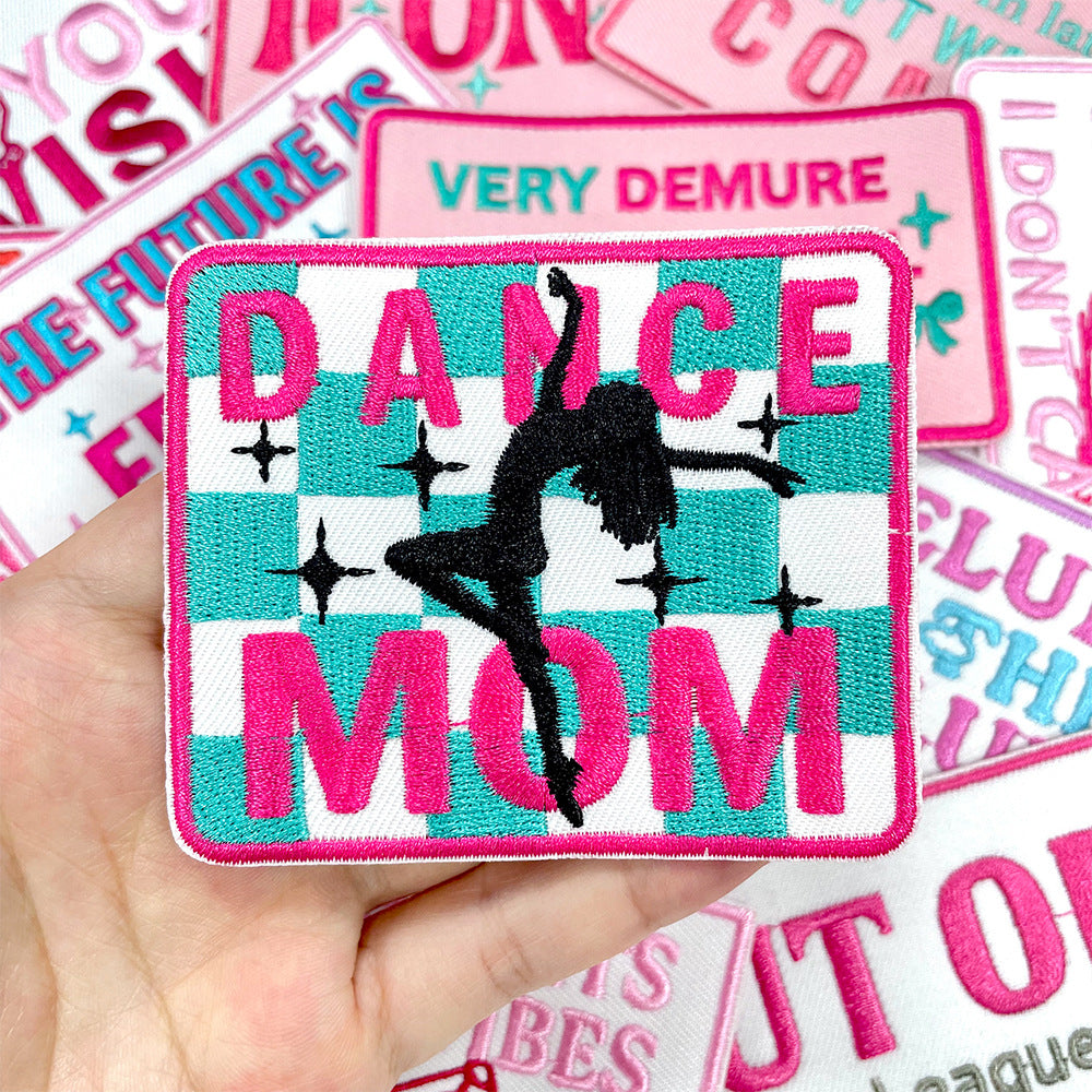 Wholesale Trendy 9 Styles Pink Plaid Letter Embroidered Patches DIY Iron On Applique For Shoes Hats Boutique Resale