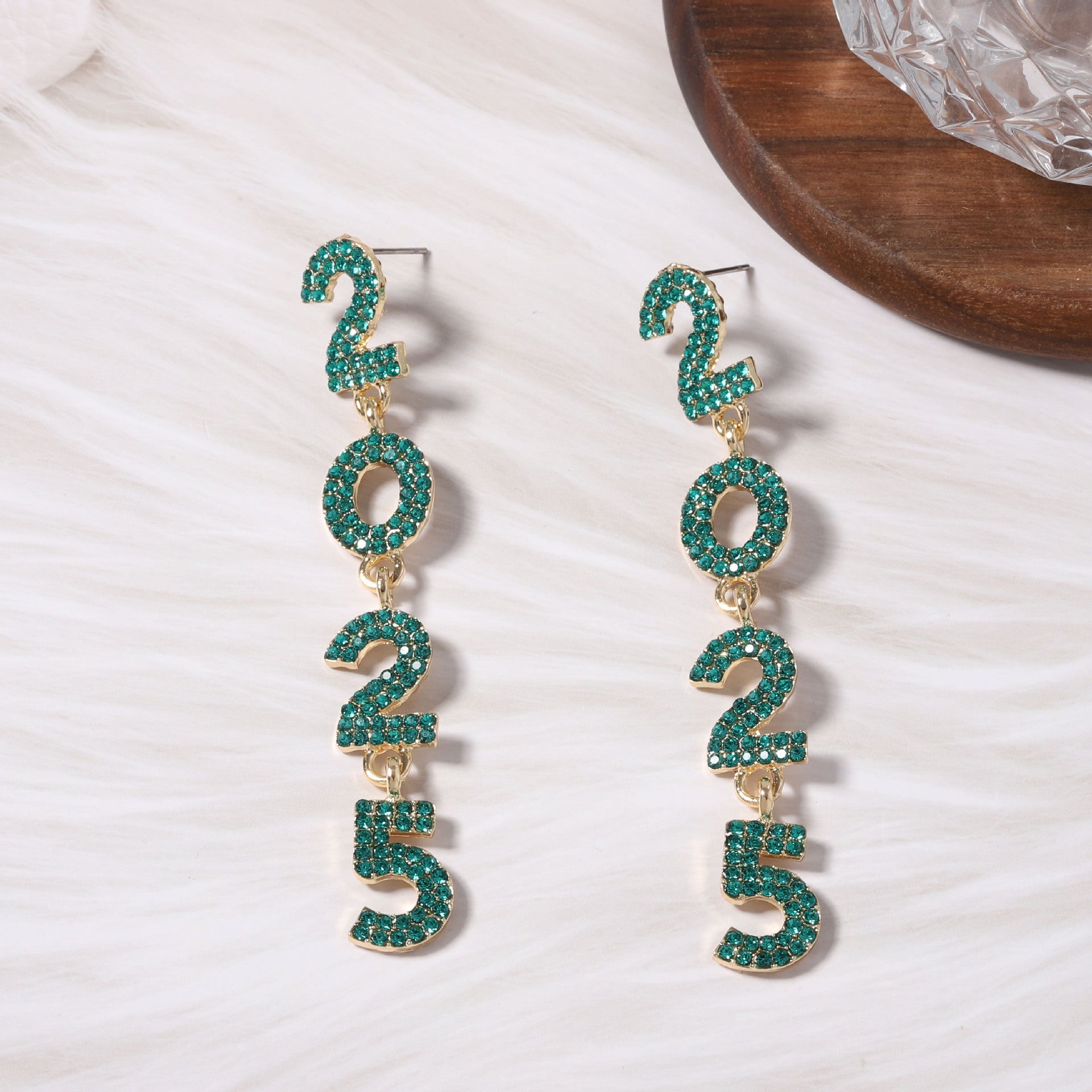 Wholesale New Year Full Diamond 2025 Digital Alloy Long High-end Niche Exquisite Versatile Earrings