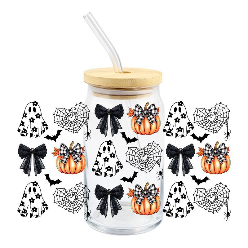 Wholesale 5pcs Pumpkin Cute Ghost Halloween 16oz Cup UV DTF Wraps