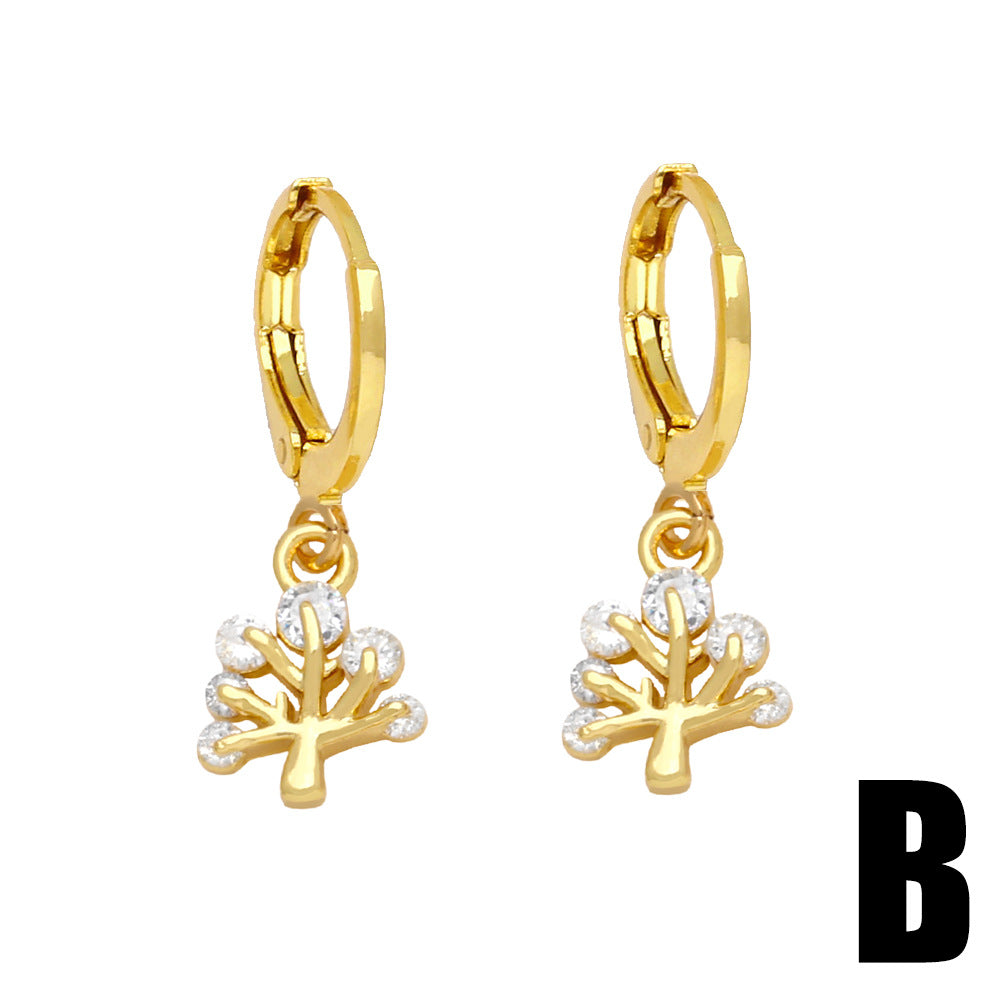 Wholesale Coconut Tree Life Tree Pendant Copper Earrings