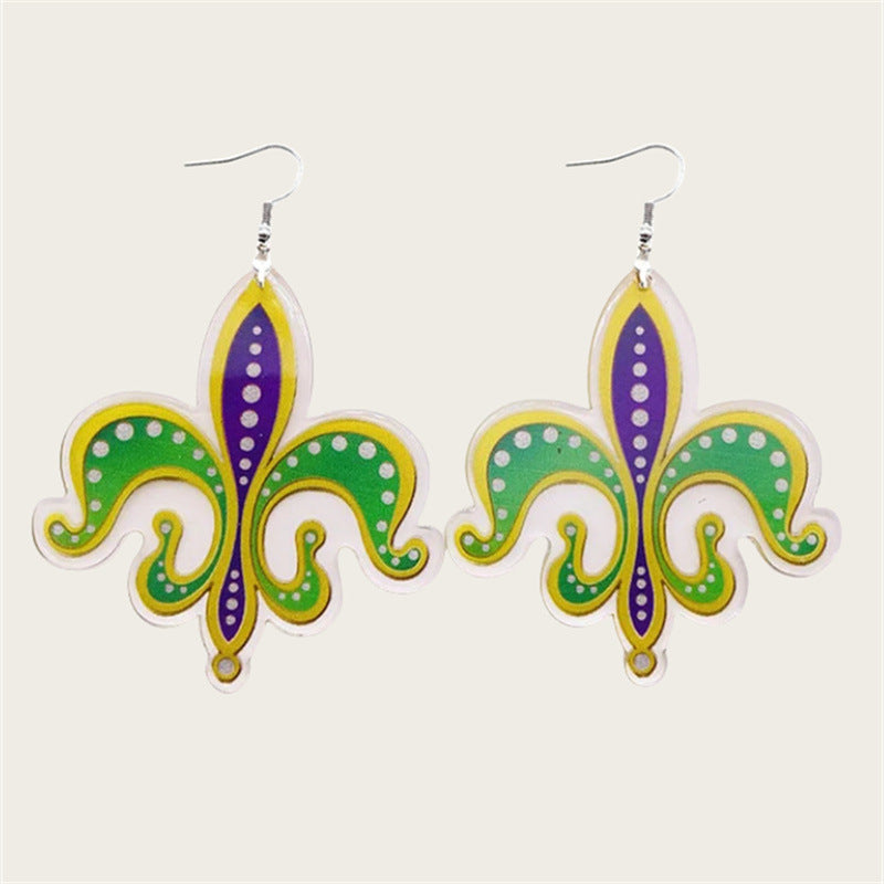 Wholesale carnival smiley face mask crown flower pendant double sided acrylic earrings