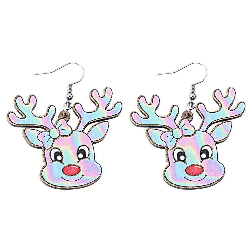 Wholesale Christmas Western Style  Elk Wooden Double-Sided Earrings