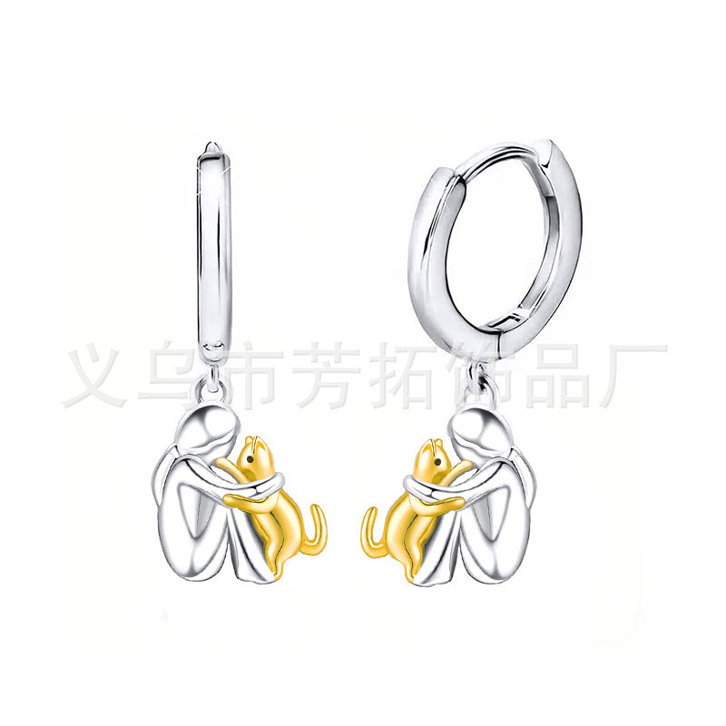 Wholesale Cute girl and dog embracing earrings