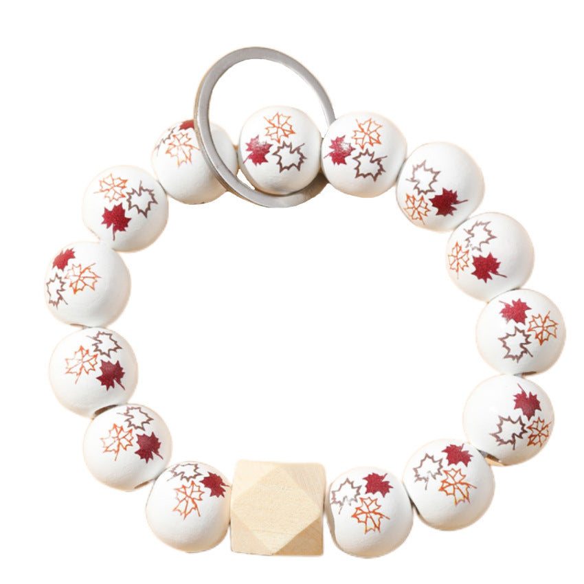 Wholesale Maple Leaf Wooden Bead Bracelet Keychain
