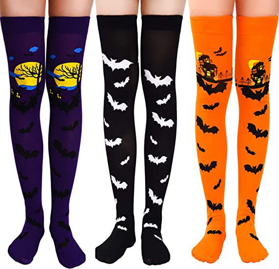 Wholesale Halloween Bat Spider Web Clown Skeleton Skull Over The Knee Socks