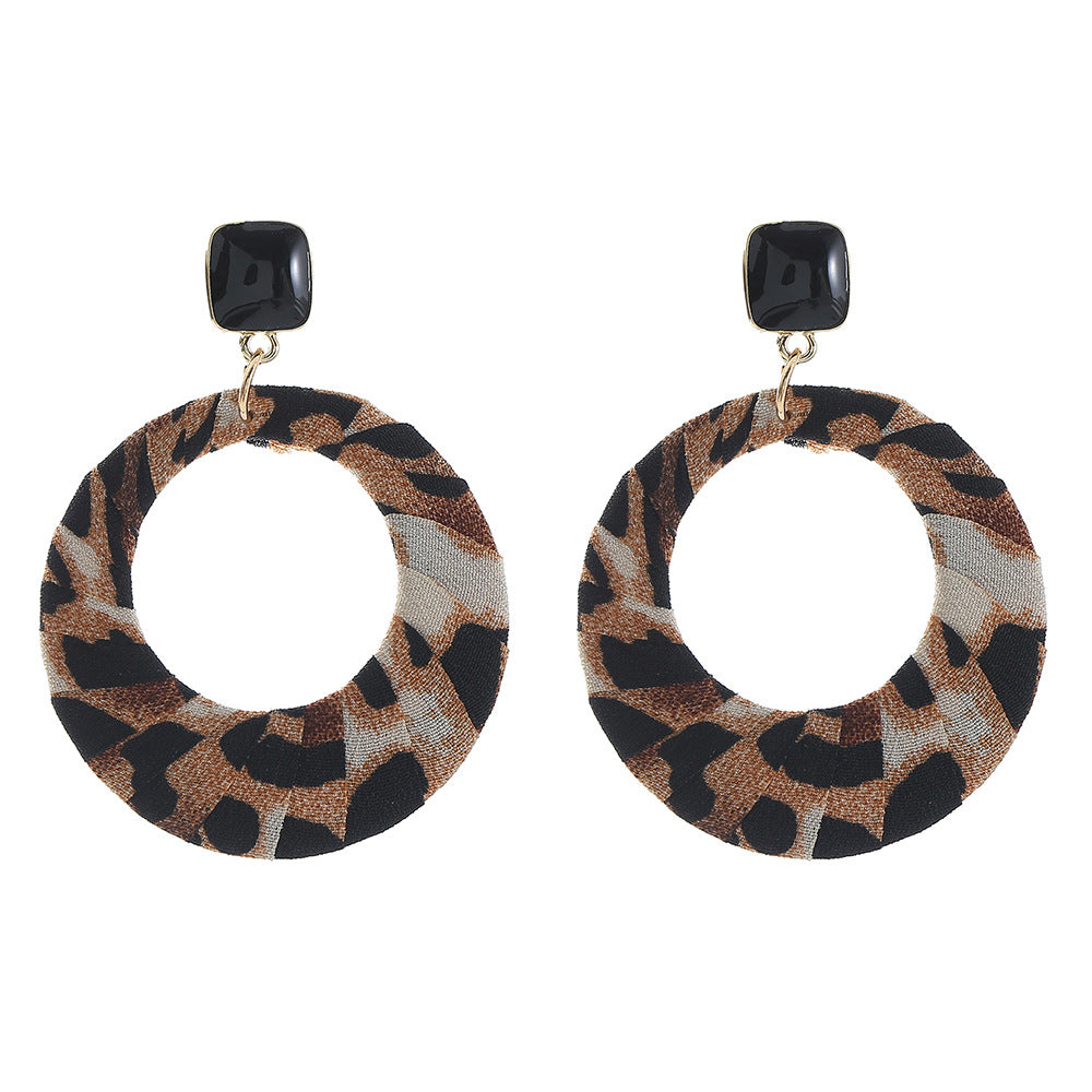 Wholesale Retro exaggerated large circle oval leopard print earrings
