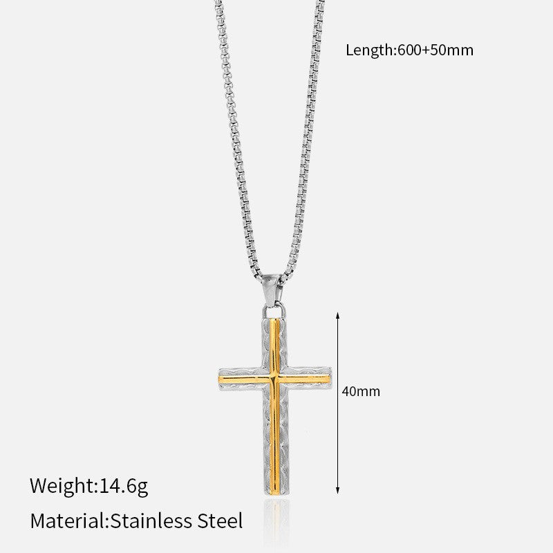 Wholesale vintage titanium steel electroplated 18K gold stainless steel cross necklace