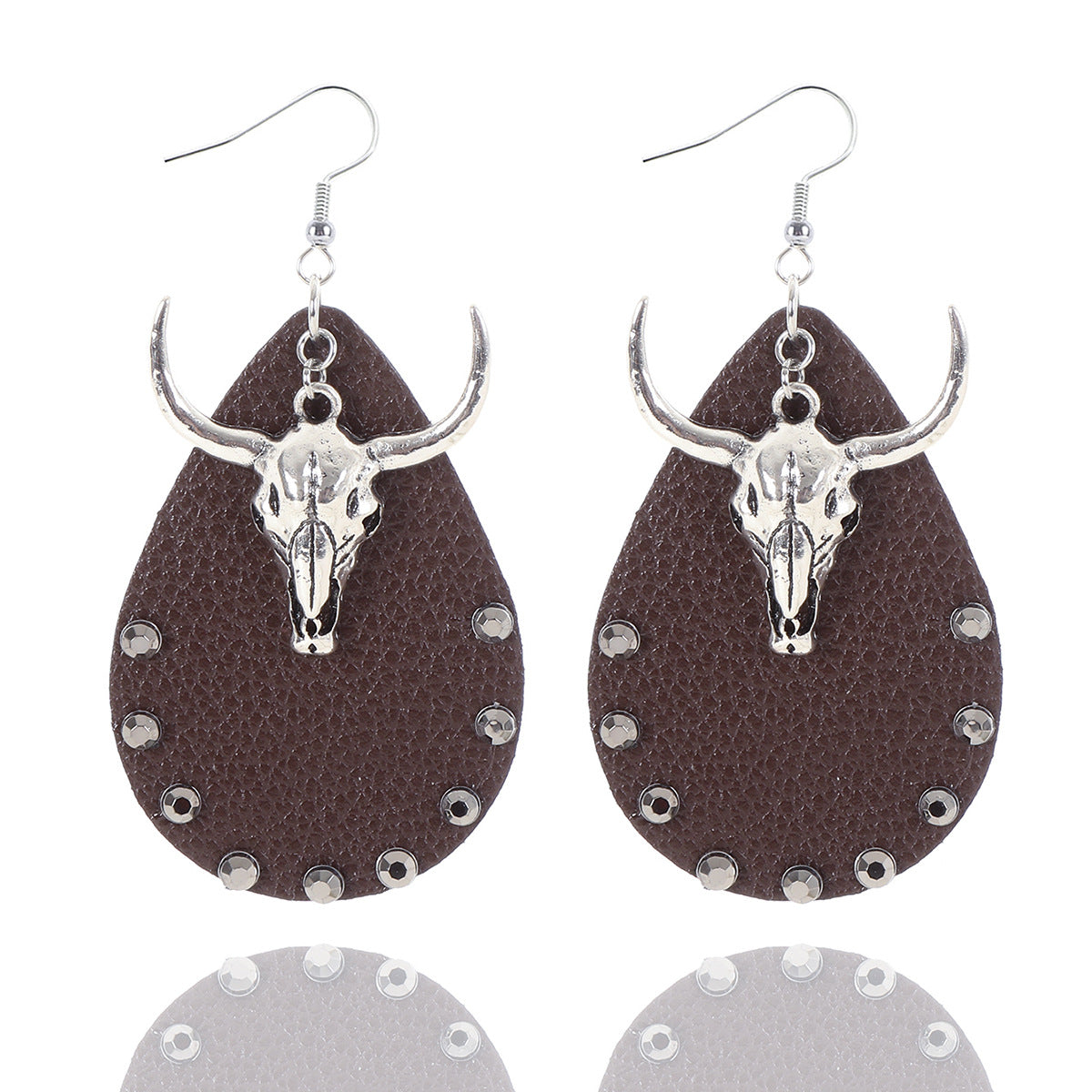Wholesale Western Cowboy Cow Head Ethnic Style Leather Earrings
