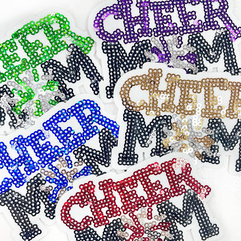 Wholesale Cheer Mom Sequin Patch Small Green Iron On Embroidery Applique For ets Stylish Fashion Accessory
