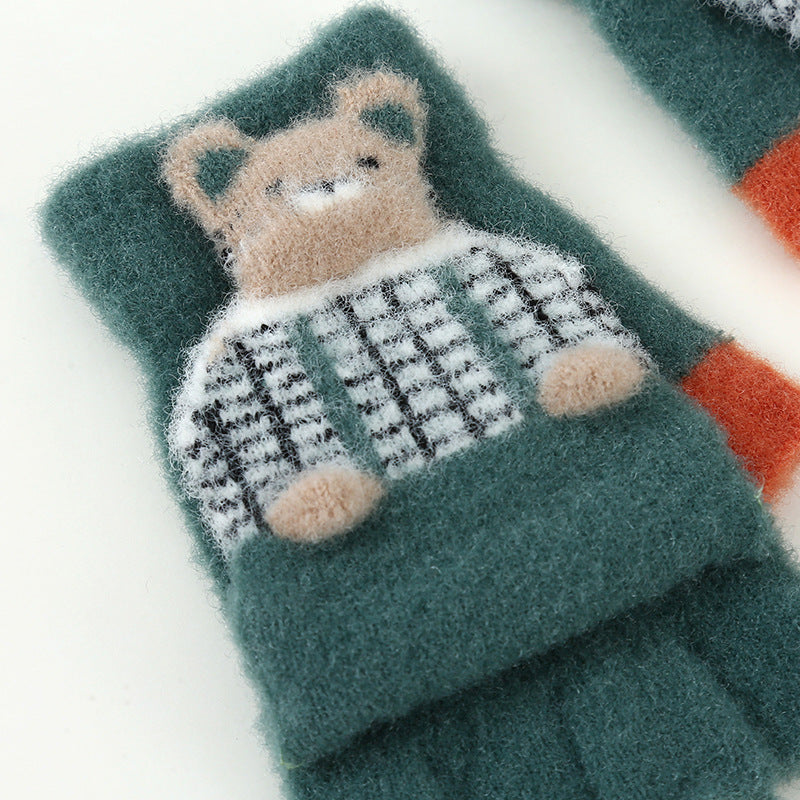 Wholesale Winter Thickened Children's Cartoon Panda Half Finger Flip Gloves