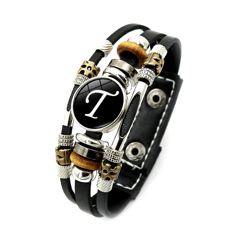 Wholesale 26 English Alphabet Time Gem Leather Multilayer Beaded Bracelet