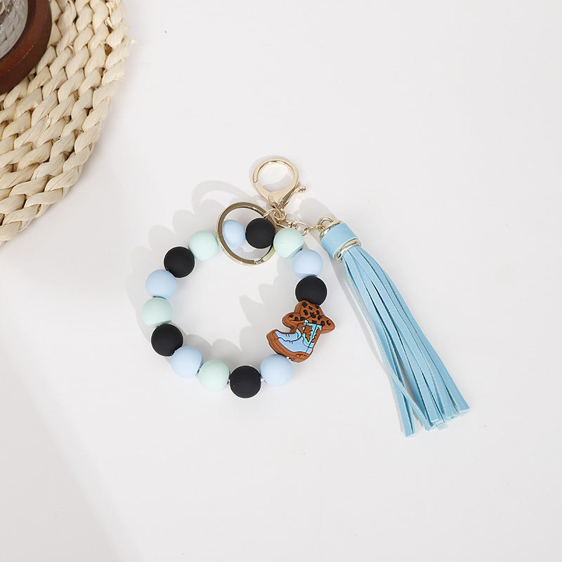 Wholesale 10pcs Halloween Cowboy Boots Silicone Tassel Wrist Keychain