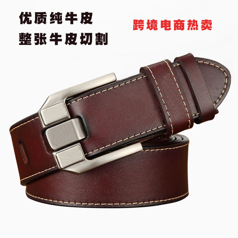 Wholesale Genuine leather belt men' s pin buckle youth retro casual jeans