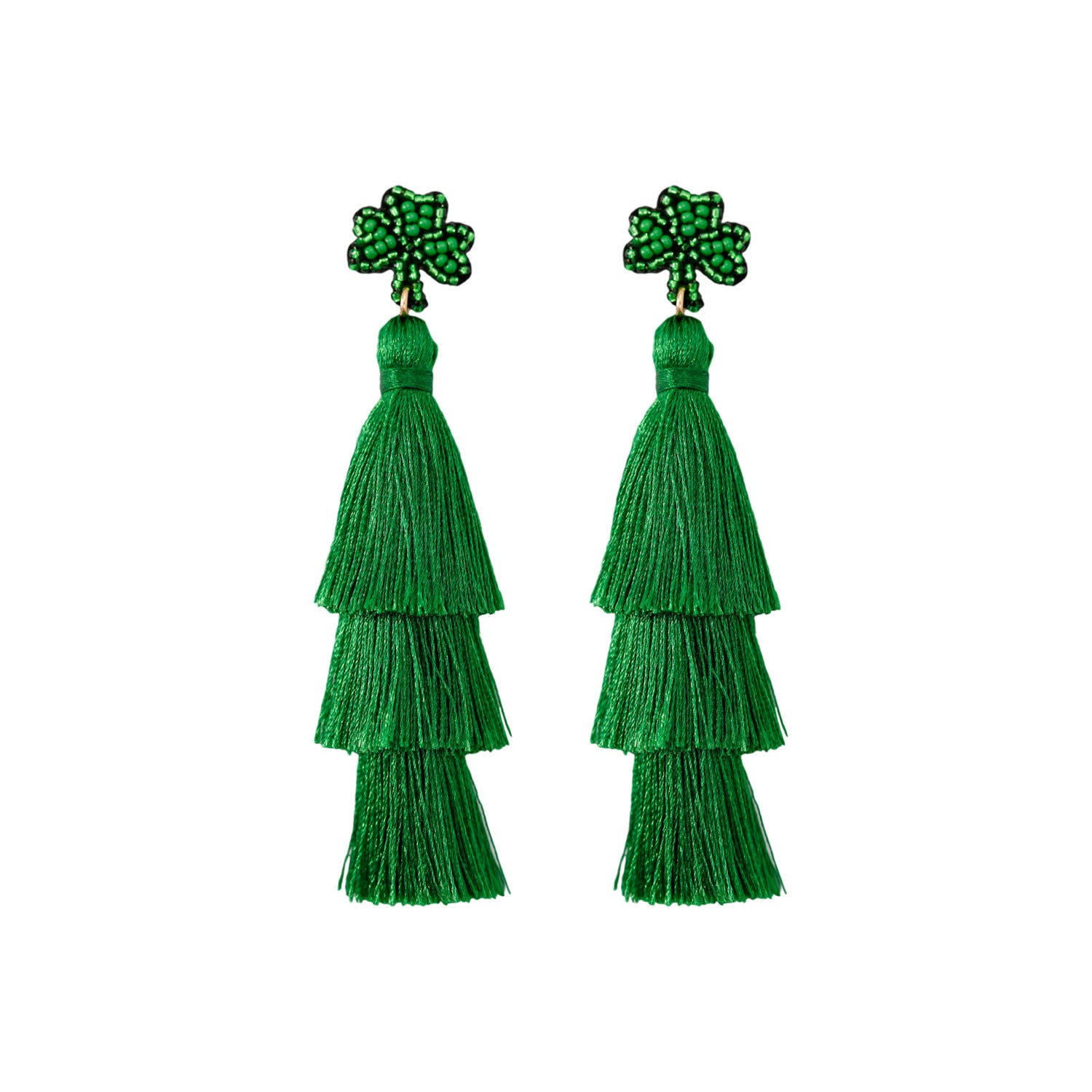 Wholesale Saint Patrick Green Cotton Thread, Rice Beads, Leaf Earrings