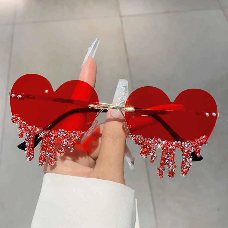 Wholesale Heart drop handmade diamond-studded sunglasses
