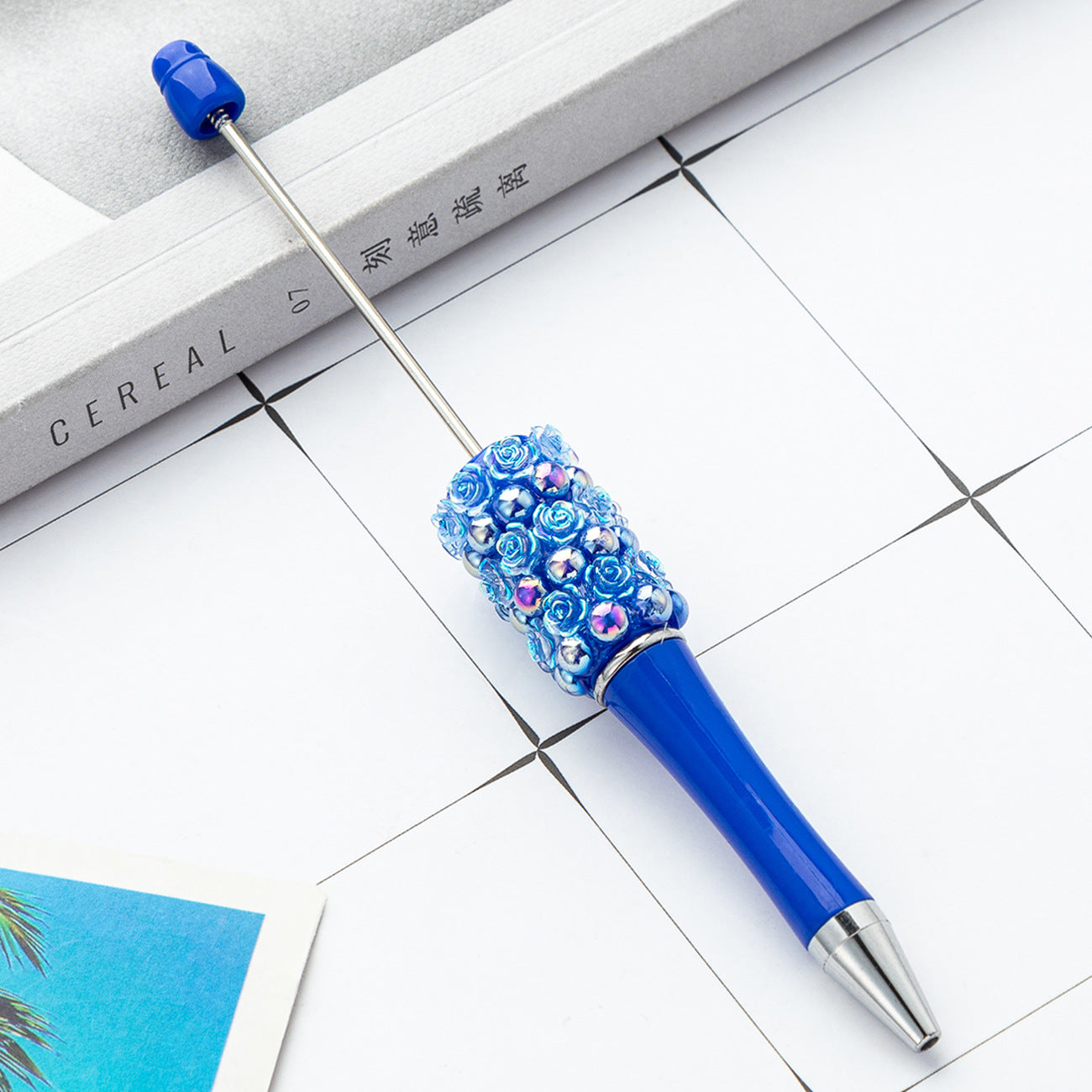 Wholesale Beadable Pens Rose Flower Handmade Stickers Multi-color Rotating Ballpoint Pens