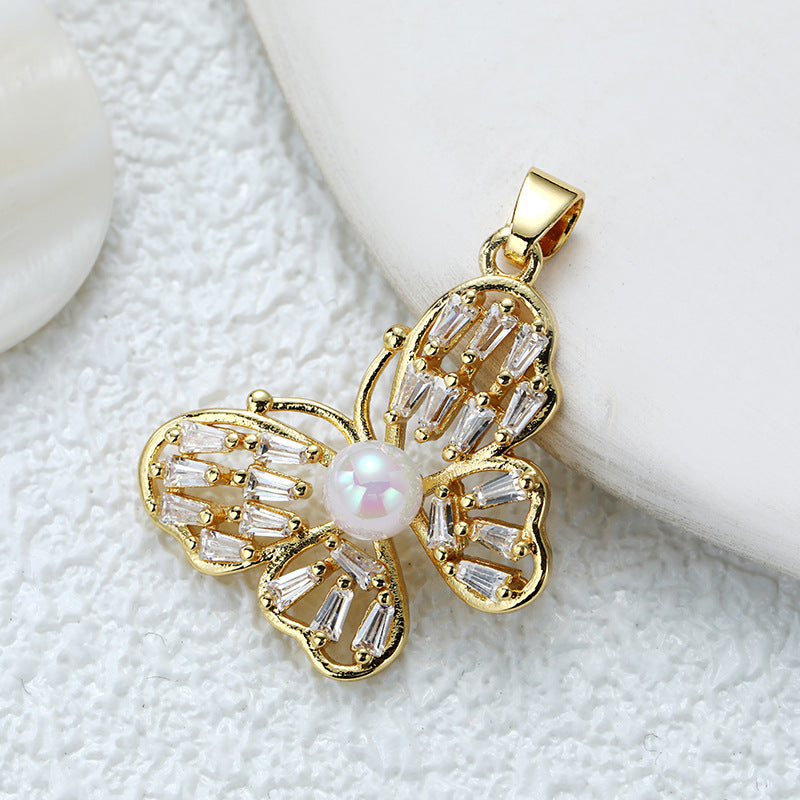 Wholesale Fashion Personality High-grade Copper Gold-plated Color Zirconium Butterfly Diy Necklace Pendant