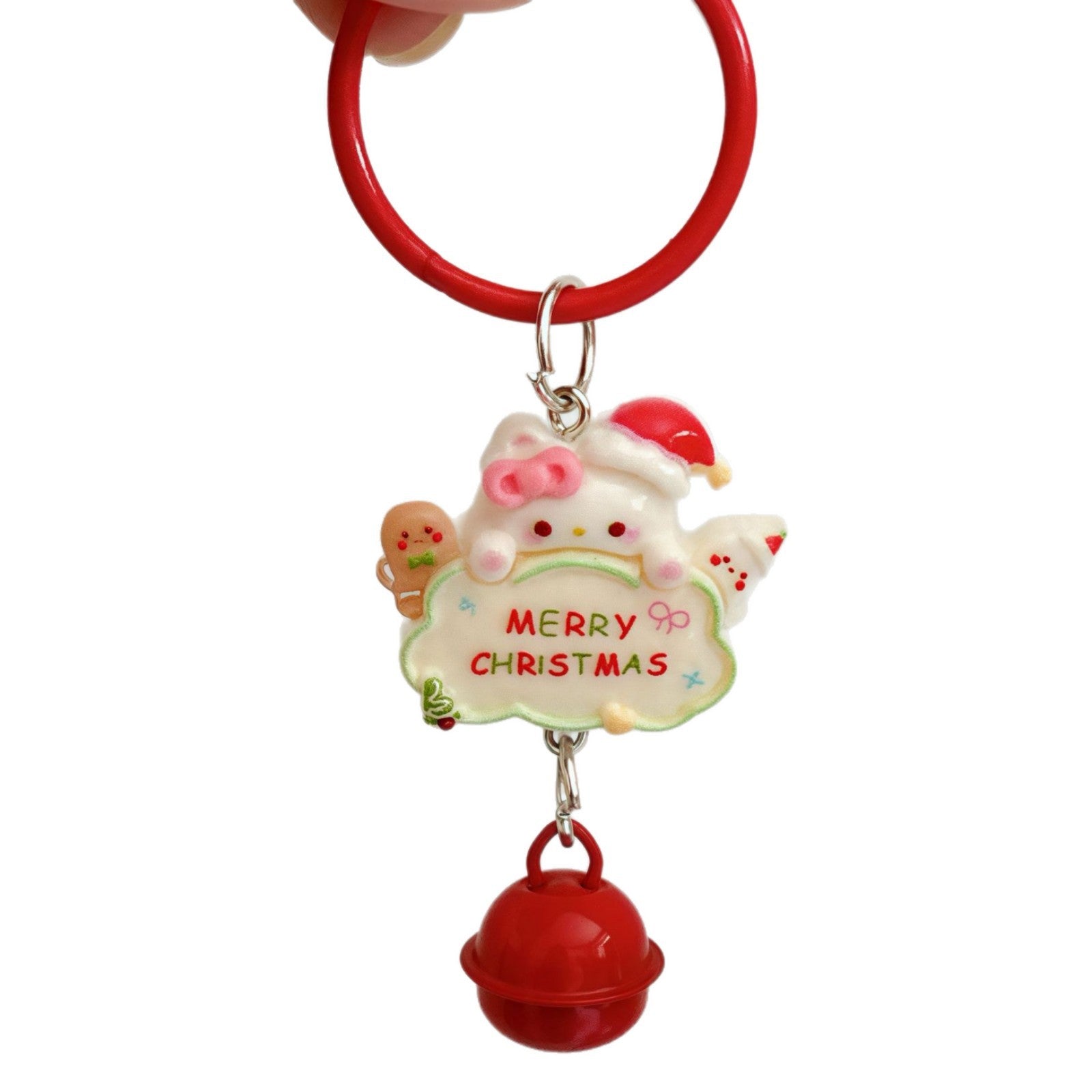 Wholesale Cartoon Christmas Cat Sign Resin Keychain Bell Pendant Cute Bag Charm Fashion Decorative Accessory Gift
