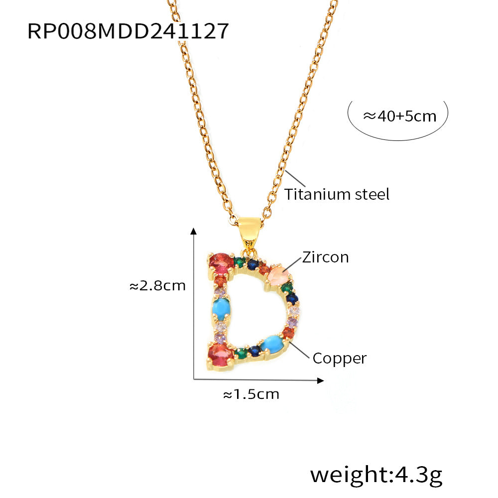 Wholesale Copper micro-inlaid colored zircon 26 English letters individual pendant niche hip-hop clavicle chain